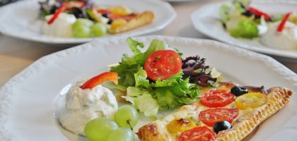Close-up of a gourmet salad with fresh vegetables, perfect for a healthy meal.